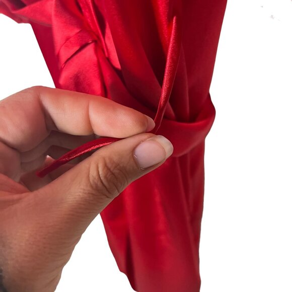 Vintage 90s Gold Label Red Satin Chiffon Long Sleeve Full Length Robe Medium Lar - Picture 8 of 8